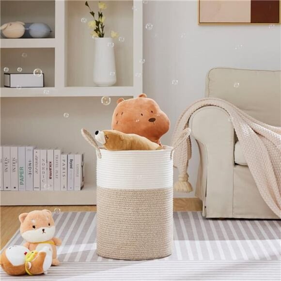 Large Laundry Hamper, Tall Woven Rope Storage Basket for Blanket, Toys - Picture 2 of 7